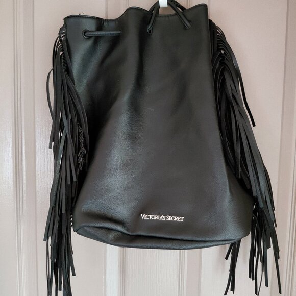 Victoria Secret Faux Leather Black Bucket Back Pack/Shoulder Bag - Picture 10 of 10